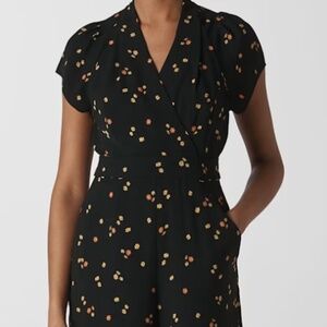 Whistles Micro Floral Tie Black Jumpsuit - US 8